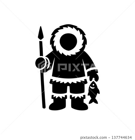 Arctic Inuit Hunter Parka Icon 137744634