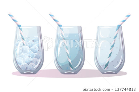 Vector image of empty glasses filled with ice water and straws Vector image of empty glasses filled with ice water and straws 137744818