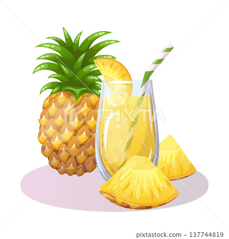 Vector image of pineapple juice with slices of fresh fruit Vector image of pineapple juice with slices of fresh fruit 137744819
