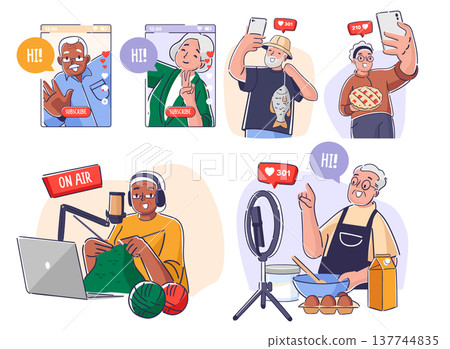Senior Vlogger Creates Content Cartoon Senior Vlogger Creates Content Cartoon 137744835