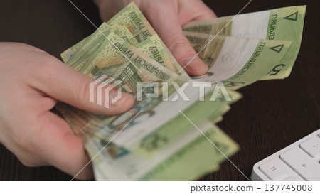 Disposing Banknotes On Table. Serious Financial Act With Neatly Organized Currency Notes. Precisely Laying Out Paper Money On Dark Surface Indicating Significant Financial Decision Disposing Banknotes On Table. Serious Financial Act With Neatly Organized Currency Notes. Precisely Laying Out Paper Money On Dark Surface Indicating Significant Financial Decision 137745008