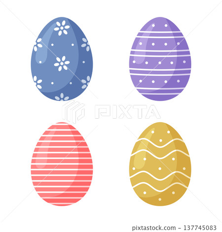 Set of colorful Easter eggs. Vector illustration isolated on white background in flat cartoon style. Set of colorful Easter eggs. Vector illustration isolated on white background in flat cartoon style. 137745083