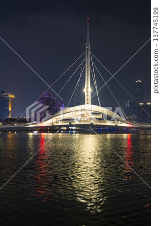 Kaohsiung, Taiwan: The illuminated Grand Harbor Bridge at night / Kaohsiung, Taiwan 137745199