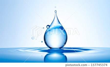 一滴透明水滴落入水面的瞬間 / 極簡的視覺效果，表達潔淨與純粹 137745374