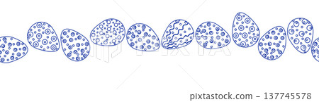 A seamless horizontal pattern with Easter eggs, outline design. A banner featuring cute patterned eggs with polka dots, flowers, and stripes. A seamless horizontal pattern with Easter eggs, outline design. A banner featuring cute patterned eggs with polka dots, flowers, and stripes. 137745578