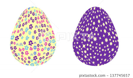 Easter egg with flowers and leaves. Seamless patterned eggs with polka dots, flowers Easter egg with flowers and leaves. Seamless patterned eggs with polka dots, flowers 137745657