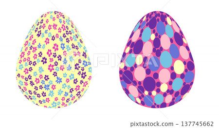 Easter egg with flowers and leaves. Seamless patterned eggs with polka dots, flowers 137745662