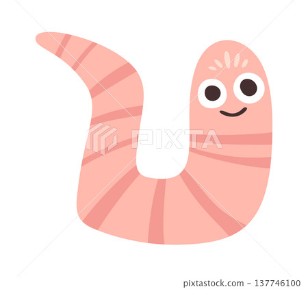 Cute pink earthworm character smiling Cute pink earthworm character smiling 137746100