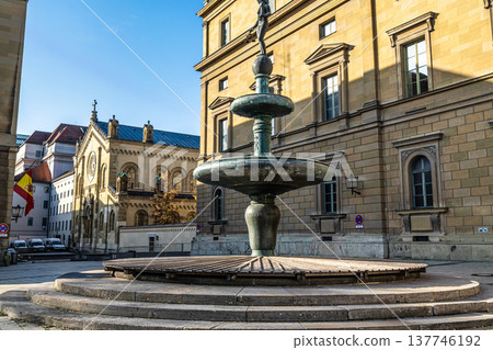 Fountain Kronprinz-Rupprecht-Brunnen near Marstallplatz at Munich, Germany 137746192