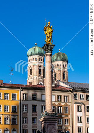 View on Marienplatz town hall and Frauenkirche in Munich, Germany View on Marienplatz town hall and Frauenkirche in Munich, Germany 137746198