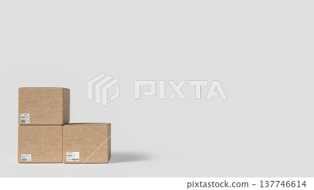 Stacked Cardboard Shipping Boxes Isolated on Clean Light Background 3d render. Stacked Cardboard Shipping Boxes Isolated on Clean Light Background 3d render. 137746614