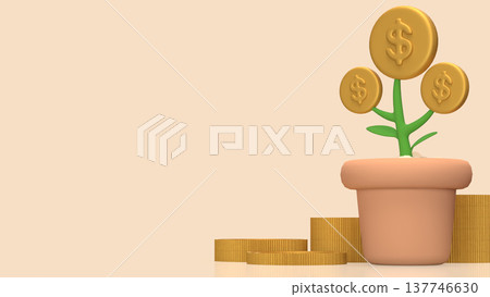 Money Growth Concept With Dollar Coin Plant In Pot 3d render. Money Growth Concept With Dollar Coin Plant In Pot 3d render. 137746630