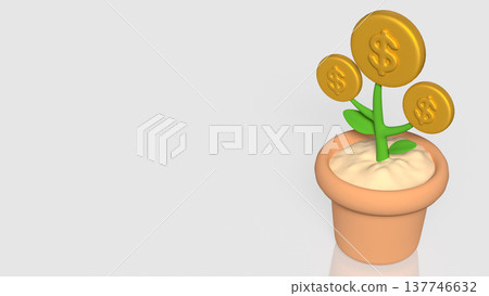 Money Tree Concept With Dollar Coins Growing In Pot 3d render. Money Tree Concept With Dollar Coins Growing In Pot 3d render. 137746632