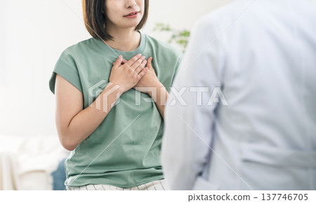 A woman seeks medical attention for chest pain. 137746705