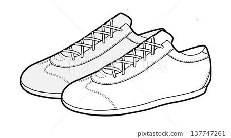 Neon running shoe sketch pair. Minimal sport footwear for run, fitness, city training. Technical fashion 137747261