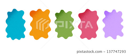 Cute asymmetric wavy shapes with gritty textures. Irregular blobs with noise shadows in corners. Abstract psychedelic forms. Speech cloud, textbox, tag or label templates. Vector cartoon illustration Cute asymmetric wavy shapes with gritty textures. Irregular blobs with noise shadows in corners. Abstract psychedelic forms. Speech cloud, textbox, tag or label templates. Vector cartoon illustration 137747293