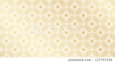 Art deco or boho style pattern with repeated overlapped golden flower shapes on white background. Luxury floral print. Elegant minimalistic wallpaper. Golden abstract ornament. Vector illustration Art deco or boho style pattern with repeated overlapped golden flower shapes on white background. Luxury floral print. Elegant minimalistic wallpaper. Golden abstract ornament. Vector illustration 137747294