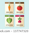 A collection of colorful vegetable seed packets in a minimalist, flat design style. Gardening, healthy eating, and homegrown food concept.. Vector illustration 137747320