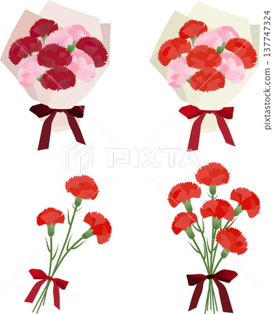 Mother's Day Red Carnation Bouquet Illustration Set Mother's Day Red Carnation Bouquet Illustration Set 137747324