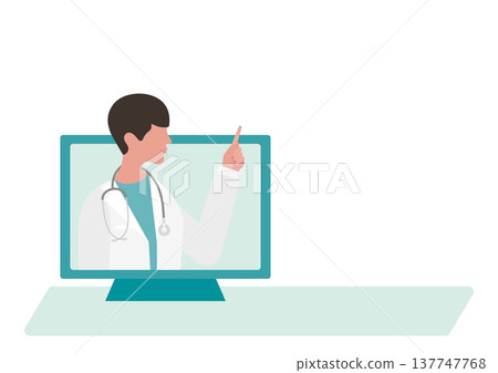 Vector illustration of a doctor pointing during an online consultation. 137747768