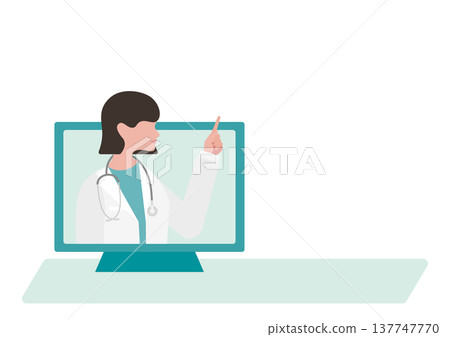 Vector illustration of a female doctor pointing during an online consultation. 137747770