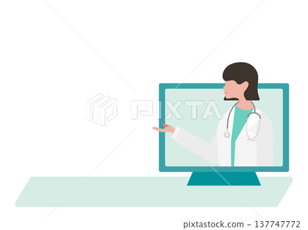 Vector illustration of a female doctor providing online consultations. Vector illustration of a female doctor providing online consultations. 137747772