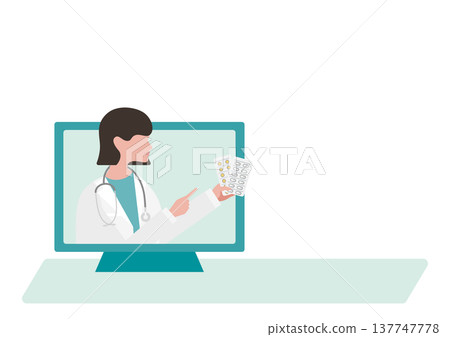 Vector illustration of a female doctor's online consultation and medication. 137747778