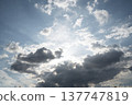 Beautiful image of blue sky with clouds and bright sun. 137747819