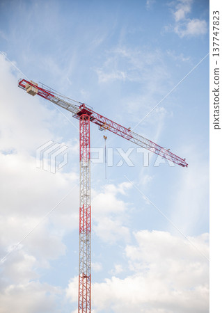 Image of a Work Crane in a Construction with the background of shiny sky Image of a Work Crane in a Construction with the background of shiny sky 137747823