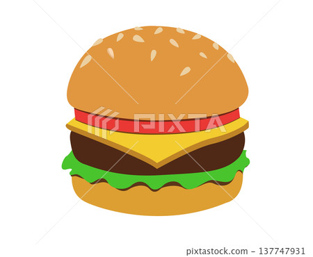 A delicious cartoon hamburger flat icon with sesame seeds 137747931