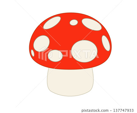 Stylized red mushroom flat icon with white spots, a classic fairy tale illustration 137747933
