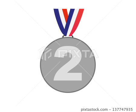 Silver medal with a blue, white, and red ribbon for second place achievement 137747935
