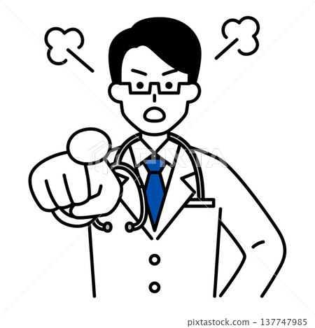 A male doctor points angrily. A male doctor points angrily. 137747985