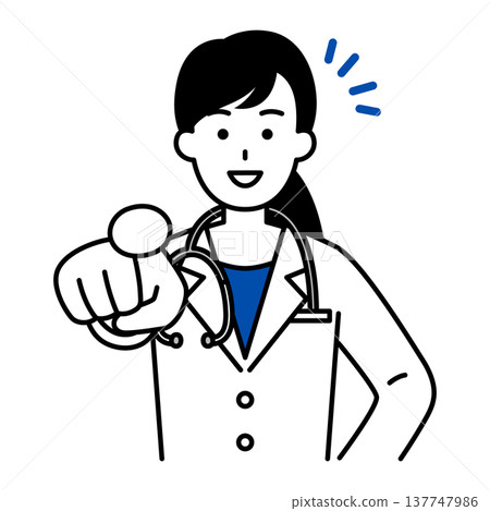 A female doctor points with a smile. A female doctor points with a smile. 137747986