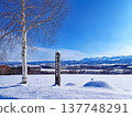 From a snowy hill where a single tree stands, one can see the mountains. 137748291