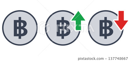 Thai Baht currency symbol icon set (with rising, falling, and outline) Thai Baht currency symbol icon set (with rising, falling, and outline) 137748667