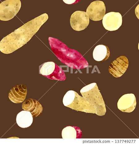 Seamless pattern of various sweet potatoes - Hand-drawn watercolor illustrations of vegetables Seamless pattern of various sweet potatoes - Hand-drawn watercolor illustrations of vegetables 137749277