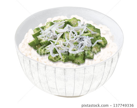 Okra rice bowl (with whitebait) Okra rice bowl (with whitebait) 137749336