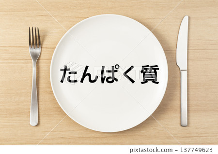 標有“蛋白質”字樣的盤子和餐具 標有“蛋白質”字樣的盤子和餐具 137749623
