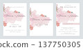 Floral wedding invitation card set template design, pink watercolor decorated with sakura and Japanese quince flowers on white 137750305