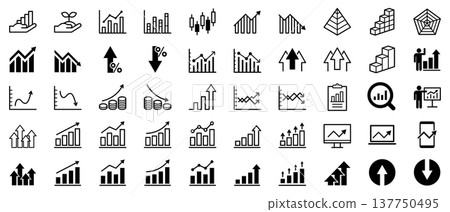 Icon set for business and statistical graphs (line graphs, bar graphs, pie charts, and outlines included) 137750495