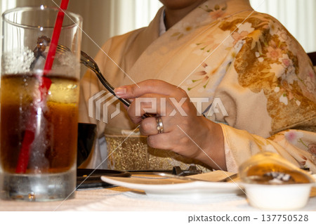 In traditional Japanese clothing In traditional Japanese clothing 137750528
