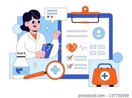 Medical Anamnesis Consultation Illustration With Doctor Patient Interview, Health Record Checklist, Diagnosis Assessment, and Clinical Examination 137750590