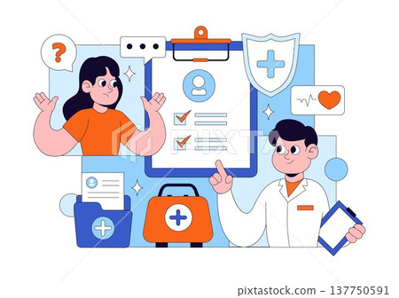 Medical Anamnesis Consultation Illustration With Doctor Patient Interview, Health Record Checklist, Diagnosis Assessment, and Clinical Examination 137750591