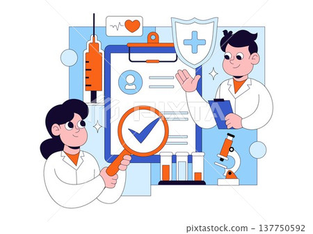 Medical Anamnesis Consultation Illustration With Doctor Patient Interview, Health Record Checklist, Diagnosis Assessment, and Clinical Examination 137750592
