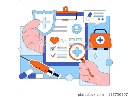 Medical Anamnesis Consultation Illustration With Doctor Patient Interview, Health Record Checklist, Diagnosis Assessment, and Clinical Examination 137750597