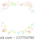 A cute pastel-colored seashell frame. A summer watercolor illustration. 137750780