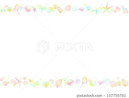A cute pastel-colored seashell border. A tropical summer watercolor frame. 137750781