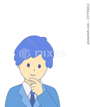 思考中的商人，男性辦公室職員正在集思廣益，簡單的插畫素材 137750812