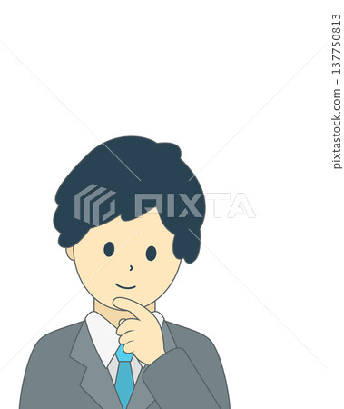 Thinking businessman, male office worker brainstorming ideas, simple illustration material 137750813